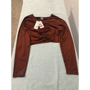 CALIA Women's Long Sleeve Ruched Swim Rashguard Red Brown Size X-Large NWT